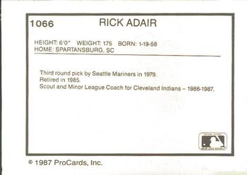 1987 ProCards #1066 Rick Adair Back