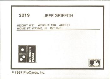 1987 ProCards #2819 Jeff Griffith Back