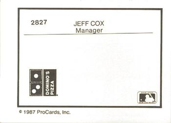 1987 ProCards #2827 Jeff Cox Back