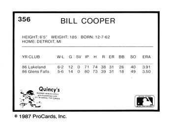 1987 ProCards #356 Bill Cooper Back
