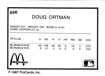 1987 ProCards #496 Doug Ortman Back