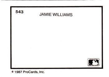 1987 ProCards #543 Jamie Williams Back