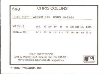 1987 ProCards #598 Chris Collins Back