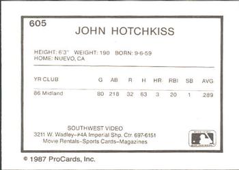 1987 ProCards #605 John Hotchkiss Back
