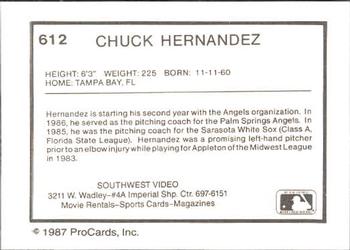 1987 ProCards #612 Chuck Hernandez Back