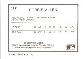 1987 ProCards #617 Robbie Allen Back