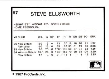1987 ProCards #67 Steve Ellsworth Back