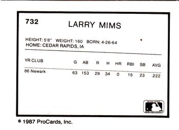 1987 ProCards #732 Larry Mims Back