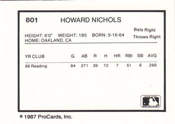 1987 ProCards #801 Howard Nichols Back