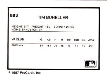 1987 ProCards #893 Tim Buheller Back