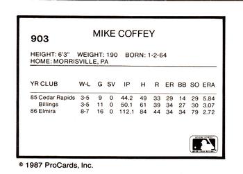 1987 ProCards #903 Mike Coffey Back
