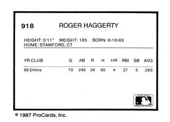 1987 ProCards #918 Roger Haggerty Back