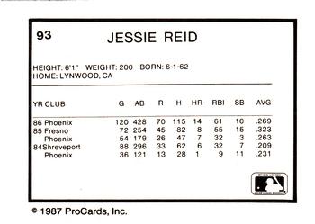 1987 ProCards #93 Jessie Reid Back