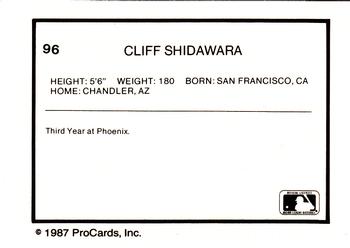 1987 ProCards #96 Cliff Shidawara Back