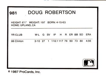 1987 ProCards #981 Doug Robertson Back
