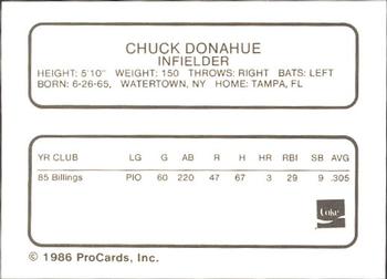 1986 ProCards Tampa Tarpons #NNO Chuck Donahue Back