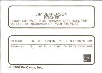 1986 ProCards Tampa Tarpons #NNO Jim Jefferson Back