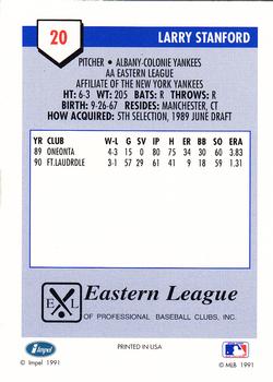 1991 Line Drive AA #20 Larry Stanford Back