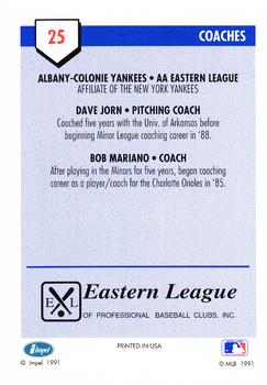 1991 Line Drive AA #25 Dave Jorn / Bob Mariano Back