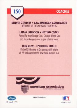 1991 Line Drive AAA #150 Lamar Johnson / Don Rowe Back