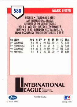 1991 Line Drive AAA #588 Mark Leiter Back