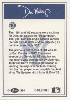 1991 Line Drive Don Mattingly #10 Don Mattingly Back