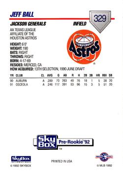 1992 SkyBox Team Sets AA #329 Jeff Ball Back