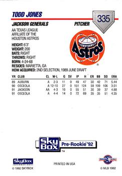 1992 SkyBox Team Sets AA #335 Todd Jones Back