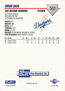 1992 SkyBox Team Sets AA #561 Omar Daal Back