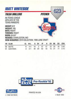 1992 SkyBox Team Sets AA #623 Matt Whiteside Back