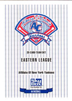 1992 SkyBox Team Sets AA #NNO Albany-Colonie Yankees Checklist Front