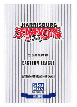 1992 SkyBox Team Sets AA #NNO Harrisburg Senators Checklist Front