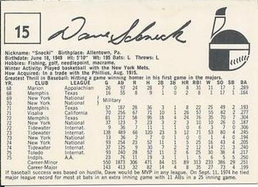 1976 Indianapolis Indians #15 Dave Schneck Back