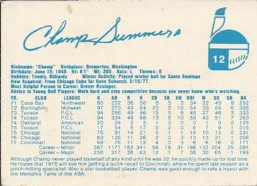 1978 Indianapolis Indians #12 Champ Summers Back