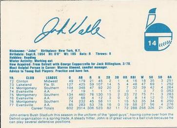 1978 Indianapolis Indians #14 John Valle Back