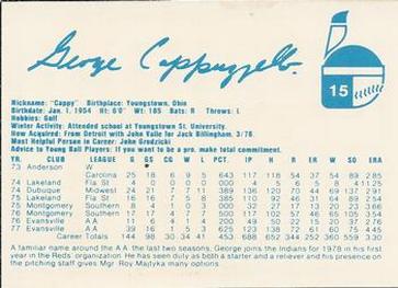 1978 Indianapolis Indians #15 George Cappuzzello Back