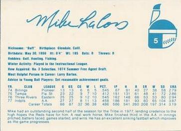 1978 Indianapolis Indians #5 Mike LaCoss Back