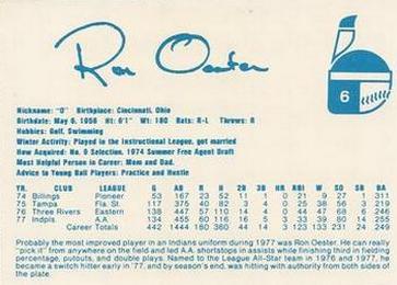 1978 Indianapolis Indians #6 Ron Oester Back