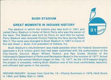 1979 Indianapolis Indians #31 Bush Stadium  Back
