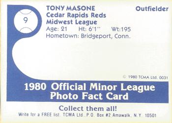 1980 TCMA Cedar Rapids Reds #9 Tony Masone Back