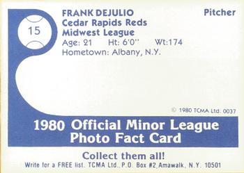 1980 TCMA Cedar Rapids Reds #15 Frank DeJiulio Back