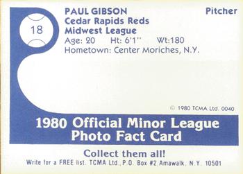 1980 TCMA Cedar Rapids Reds #18 Paul Gibson Back