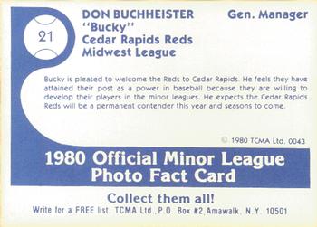 1980 TCMA Cedar Rapids Reds #21 Don Buchheister Back