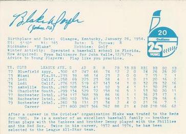 1980 Indianapolis Indians #20 Blake Doyle Back