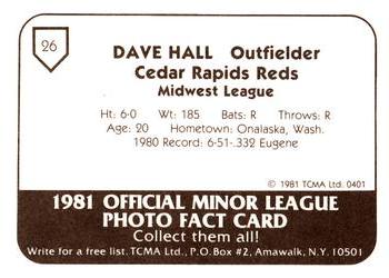1981 TCMA Cedar Rapids Reds #26 Dave Hall Back