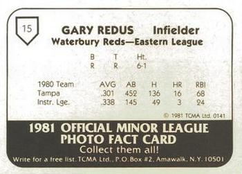 1981 TCMA Waterbury Reds #15 Gary Redus Back