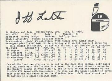 1981 Indianapolis Indians #16 Jeff Lahti Back
