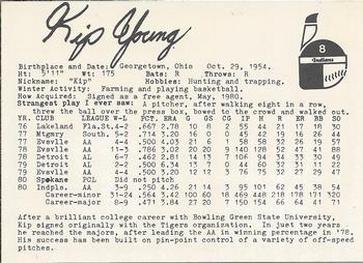 1981 Indianapolis Indians #8 Kip Young Back