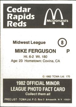 1982 TCMA Cedar Rapids Reds #8 Mike Ferguson Back