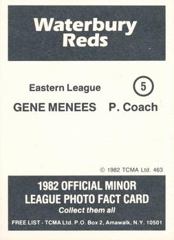 1982 TCMA Waterbury Reds #5 Gene Menees Back